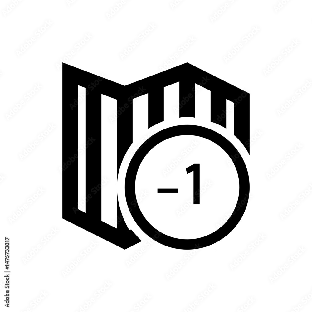 Poster black and white icon showing a folded map with a circle containing a minus sign and the number one