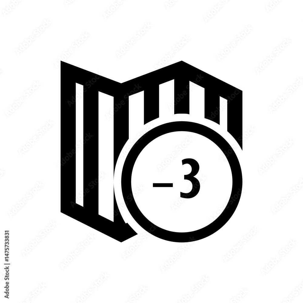 Poster map icon with a circular overlay displaying negative three in black and white minimalist design styl