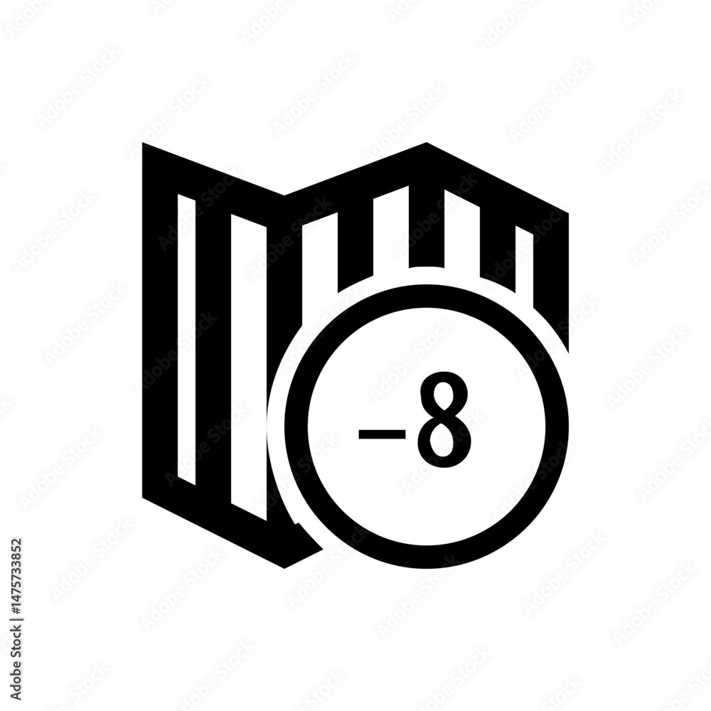 Poster black and white icon showing a folded map with a negative eight inside of a circle on the right side