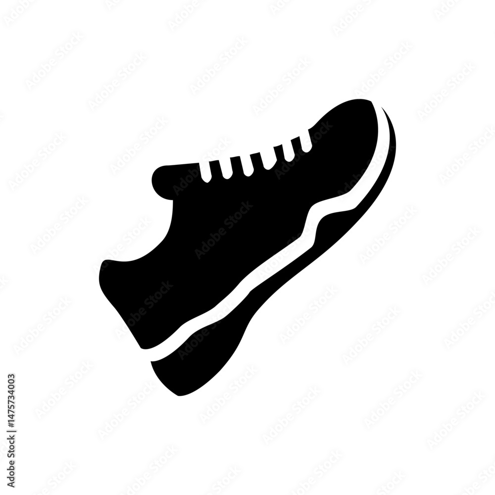 Poster silhouette of a running shoe with laces and a curved sole design displayed on a white background per