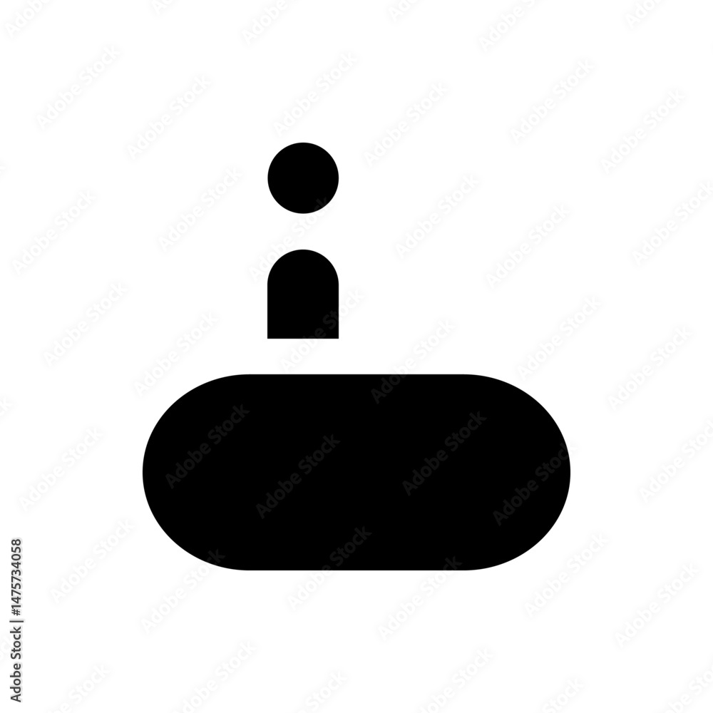 Poster illustration of a black oval shape with a rounded rectangle and a circle above it on a white backgro