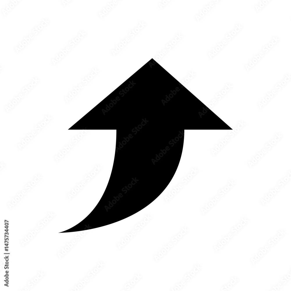 Poster a black arrow pointing upwards with a curved base suggesting movement or direction on a white backgr