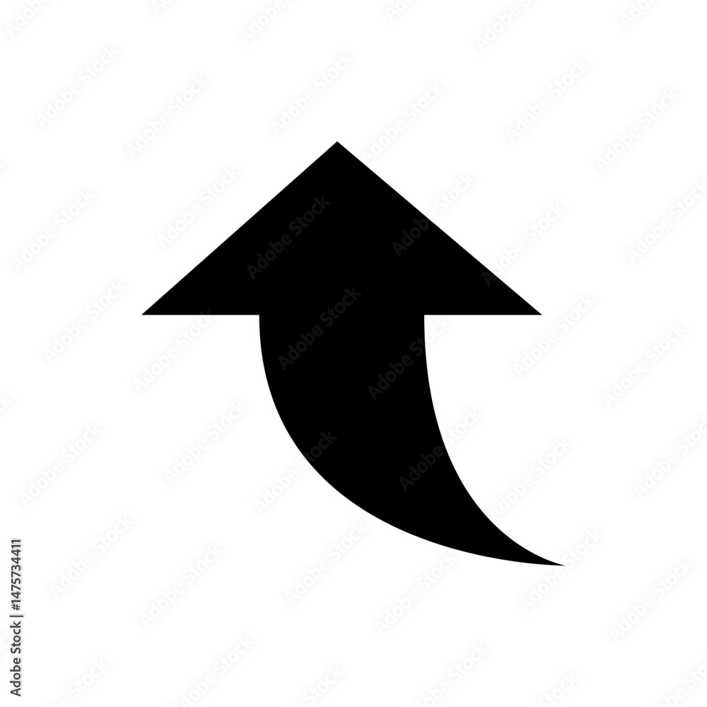 Poster a black arrow curving upwards with a pointed tip against a white background in a simple and modern d