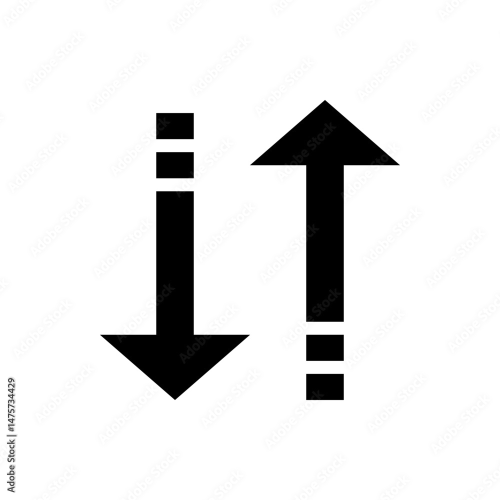 Poster Black arrows pointing up and down with broken lines on a white background in a simple graphic design
