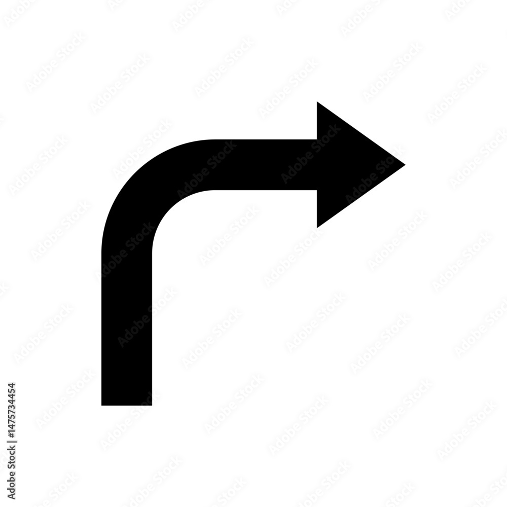 Poster a black arrow turning right with a rounded corner on a white background in a simple graphic design