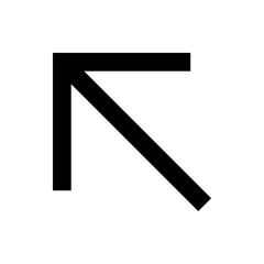A black arrow pointing diagonally upwards to the left corner on a white background in simple vector format