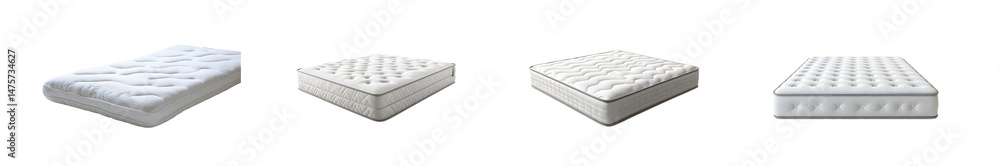 Poster set of different mattress designs displayed in a setting. isolated on transparent background