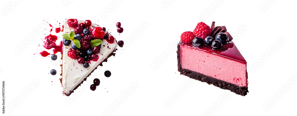 Poster set of delectable slices of berry cheesecake displayed. isolated on transparent background