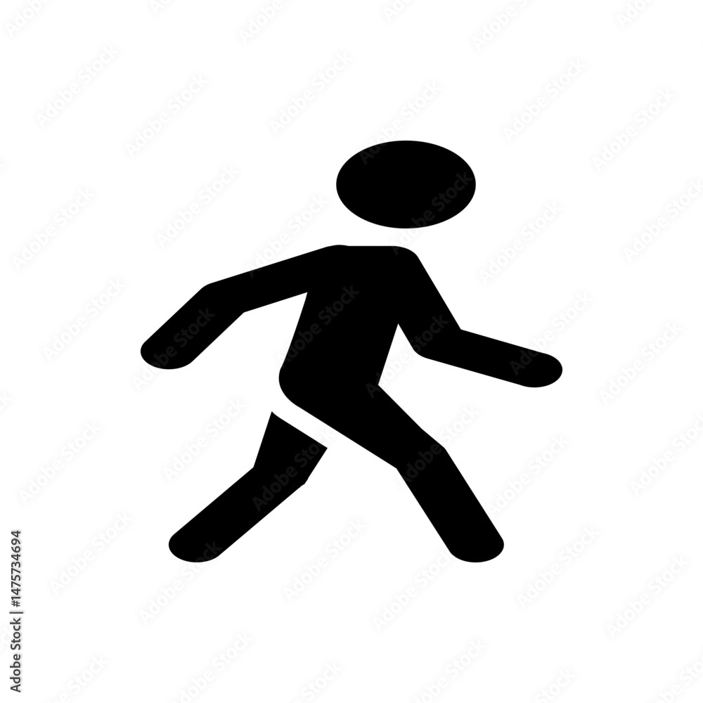 Poster silhouette of a person walking with a round head and stick figure body in a forward motion design ic