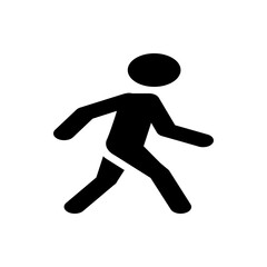 Silhouette of a person walking with a round head and stick figure body in a forward motion design icon