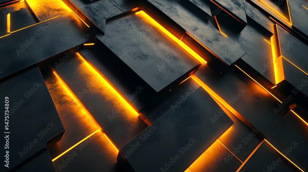Aufkleber abstract design of dark blocks with glowing lines.