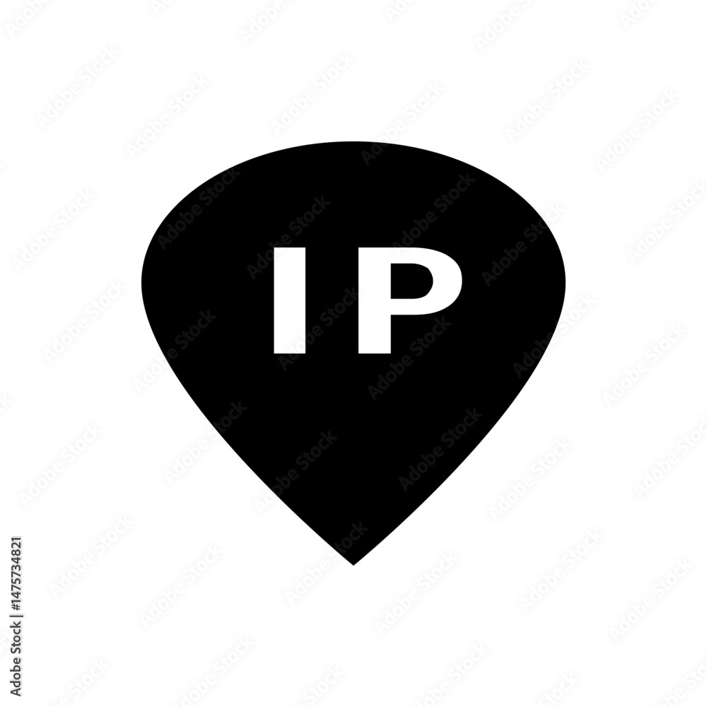 Poster black map pin with white ip letters indicating location on a map for internet protocol address
