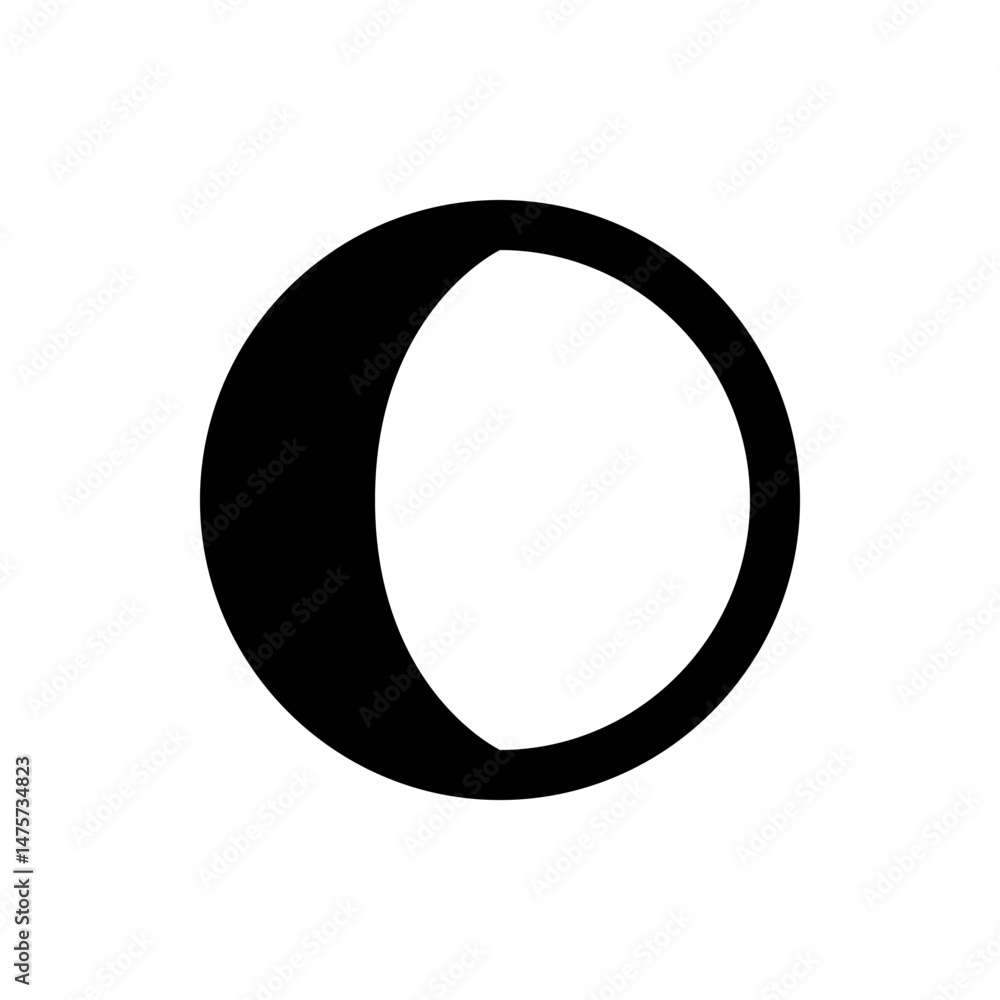 Poster black circle with a white semi circle inside representing a lunar phase or a simple graphic element 