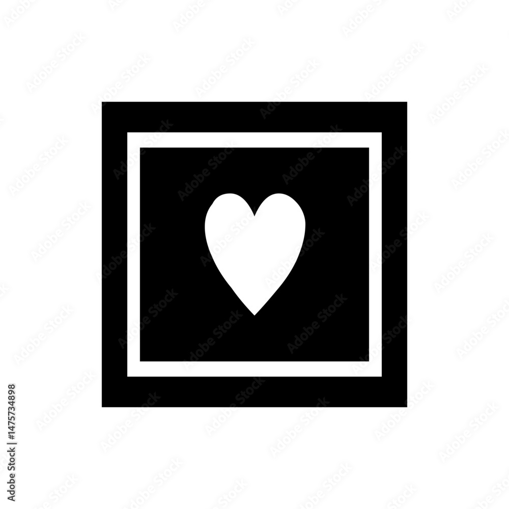 Poster White heart shape centered on a black rectangle with a white rectangular border creating a framed effect