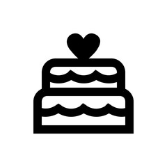 Two tiered cake with wavy frosting and a heart on top in a simple black and white vector illustration