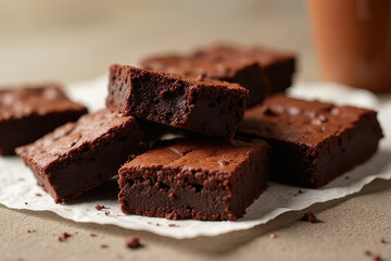 Delicious Chocolate Brownies in Cozy Breakfast Nook: Clean Food Photography with Hard Side Light and Spacious Layout