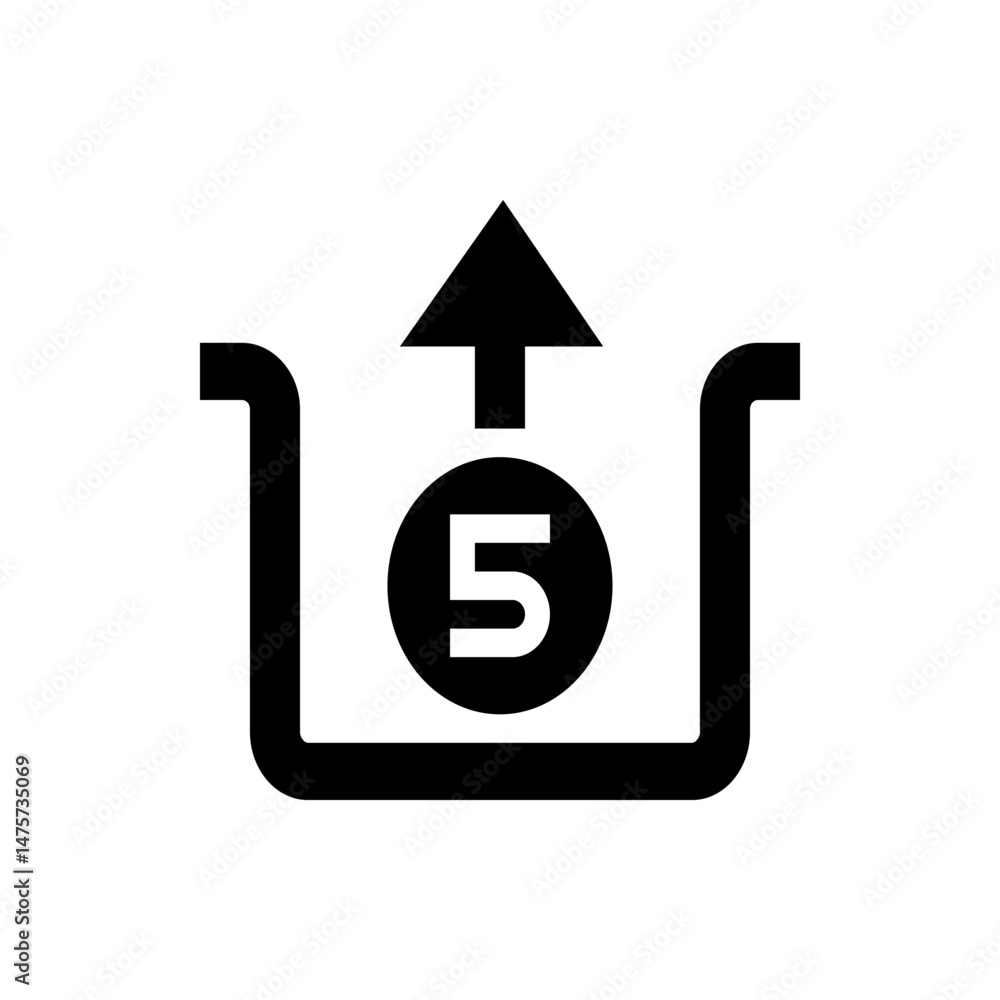 Aufkleber black and white graphic of an upload icon with a number five inside a circle shape element symbol