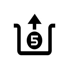 Black and white graphic of an upload icon with a number five inside a circle shape element symbol