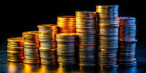Indonesian Rupiah Coins Stack, Low Light Photography, Closeup