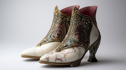Ornate, decorative antique-style boots with intricate details