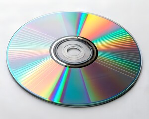 Shiny Blank CD with Iridescent Reflections on a Clean White Background for Data Storage Solutions.