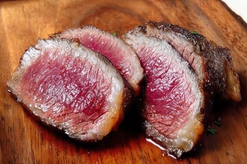 Sliced grilled steak served to the point
