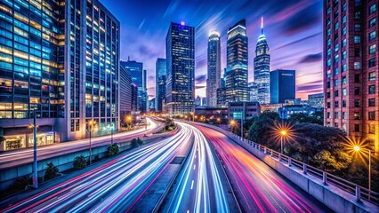 Fototapeta premium Long Exposure Light Trails Cityscape Night - Urban Abstract Photography