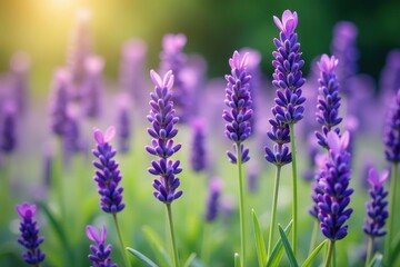 Obraz premium Close-up of vibrant purple lavender flowers in full bloom Relaxing, fragrant, calming, natural , aroma, lavender, plant