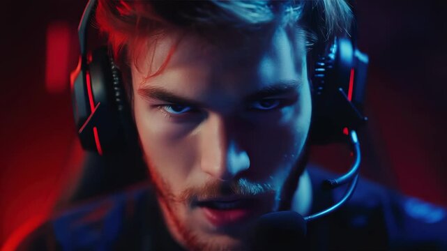 pro gamer man in headphones live streaming while playing online computer game, neon lights, esports,  gaming, monitor, play, young, player, internet, enjoyment, cyber,