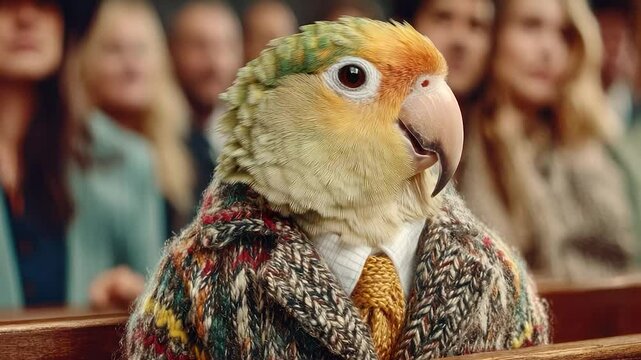 Parrot in tweed jacket