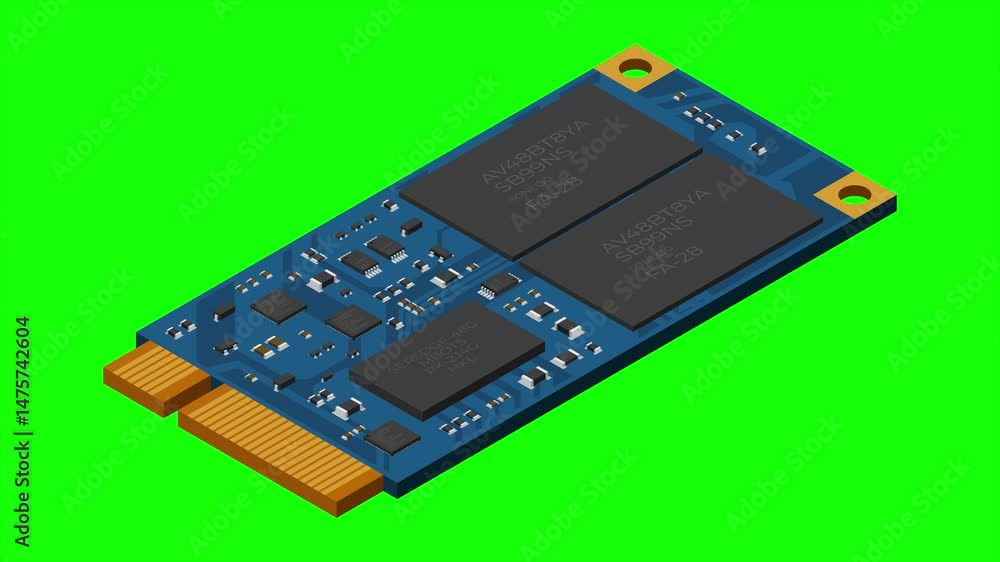 Aufkleber isometric solid state drive animation. drive ssd storage illustration. ssd m.2 animation. computer h