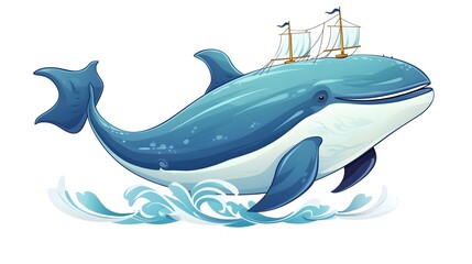 Vintage Cartoon Whale Vector Illustration for Children's Books and Educational Materials