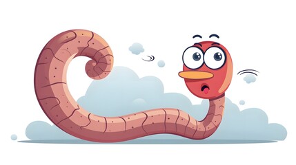 Fototapeta premium Vintage Cartoon Worm Character with Thought Bubble - Vector Illustration