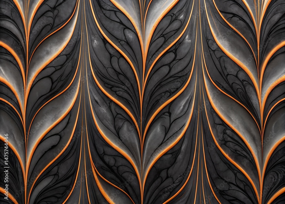 Poster elegant abstract pattern of stylized leaves with orange and grey coloring design for backgrounds.