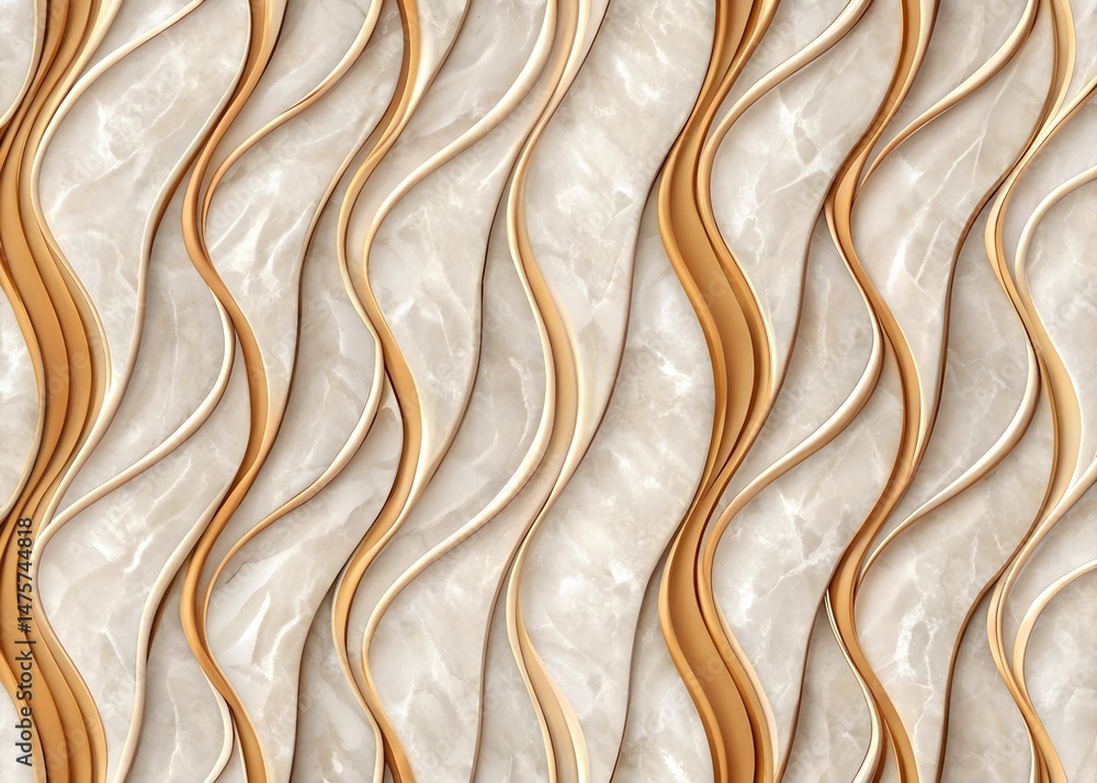 Poster elegant abstract gold and marble pattern with flowing wavy lines in 3d render