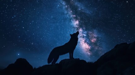Wolf howling at the night sky