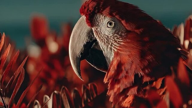 Red macaw close up