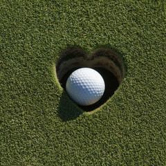 heart-shaped hole cup and golf ball