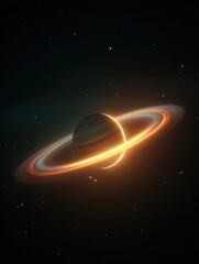 Majestic Mysterious Planet With Glowing Rings in Deep Space