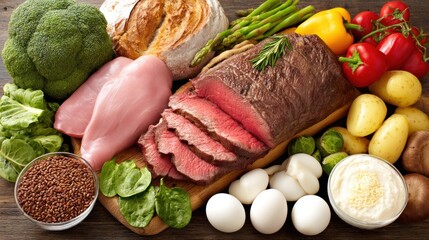 Fresh Balanced Diet Food Arrangement with Lean Protein and Greens