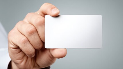 Obraz premium Blank Business Card Mockup Held by Hand in Front View