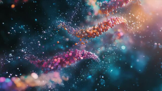 DNA double helix genetic material. Gene sequencing abstract design. Floating in space background, 
science, abstract, biology, biotechnology, molecular, health, genetic