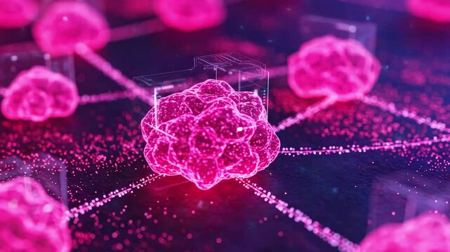 Abstract representation of interconnected cells in a vibrant digital network, highlighting biological processes - Powered by Adobe
