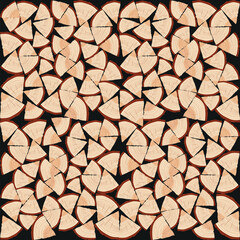 Chopped firewood on a stack. Vector outline Illustration Background.