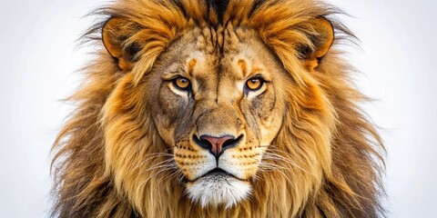 Fototapeta premium Majestic Lion Head Portrait, Isolated on White Background - Wildlife Photography