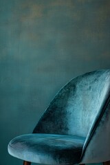 Classic blue armchair on dark green wall background. Mock up