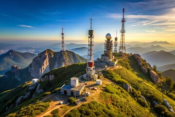 Obraz premium Majestic Portuguese Mountaintop Transmitter Towers: Scenic Landscape Stock Photo