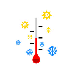 Temperature gauge shows cold weather conditions with snowflakes and sun symbols illustrating winter weather