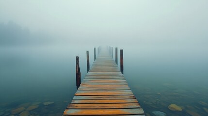 Misty pier extends into fog