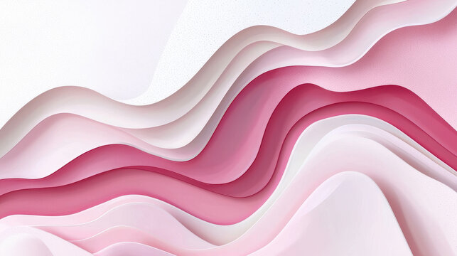 Translucent pink and white layered shapes flow seamlessly across a bright background creating a soft and modern visual evoking a sense of calming movement and depth.